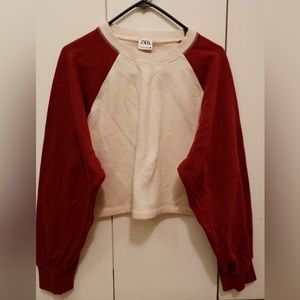 Zara women’s long sleeve crew neck pullover cropped sweatshirt !